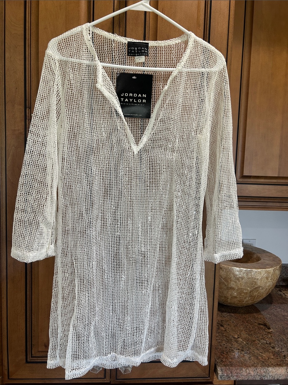 Jordan Taylor Cream Open-Weave V-Neck Tunic